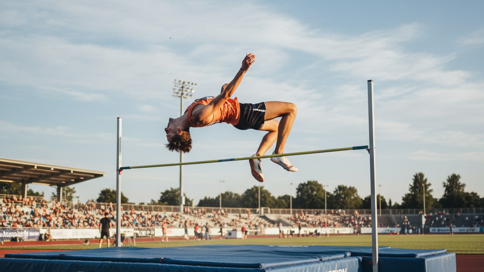 How did a high jumper manipulate his center of mass to jump higher?