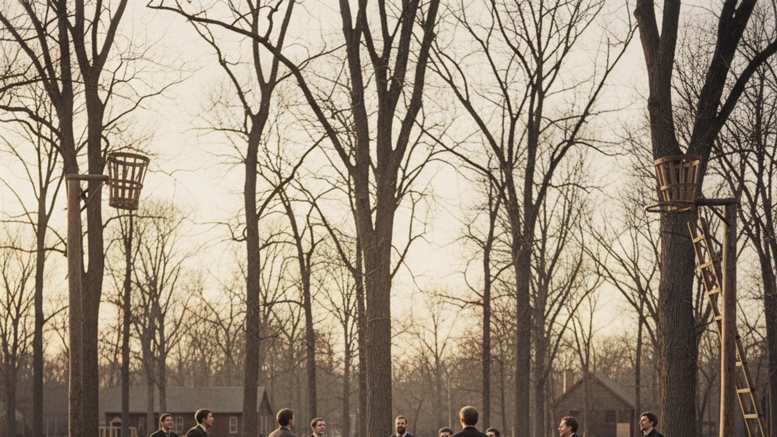 What did James Naismith use as a hoop?