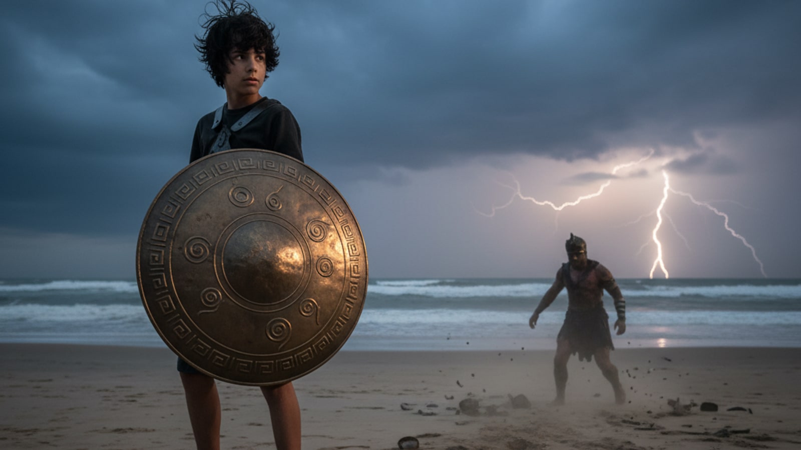 What happened when Percy went to retrieve Ares' shield?