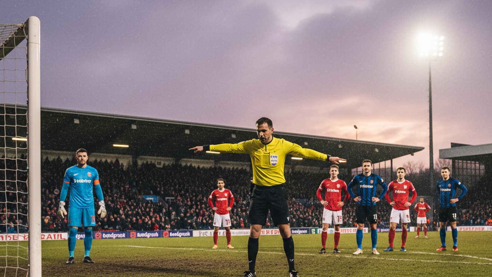 How does the referee decide the goal in a penalty shootout?