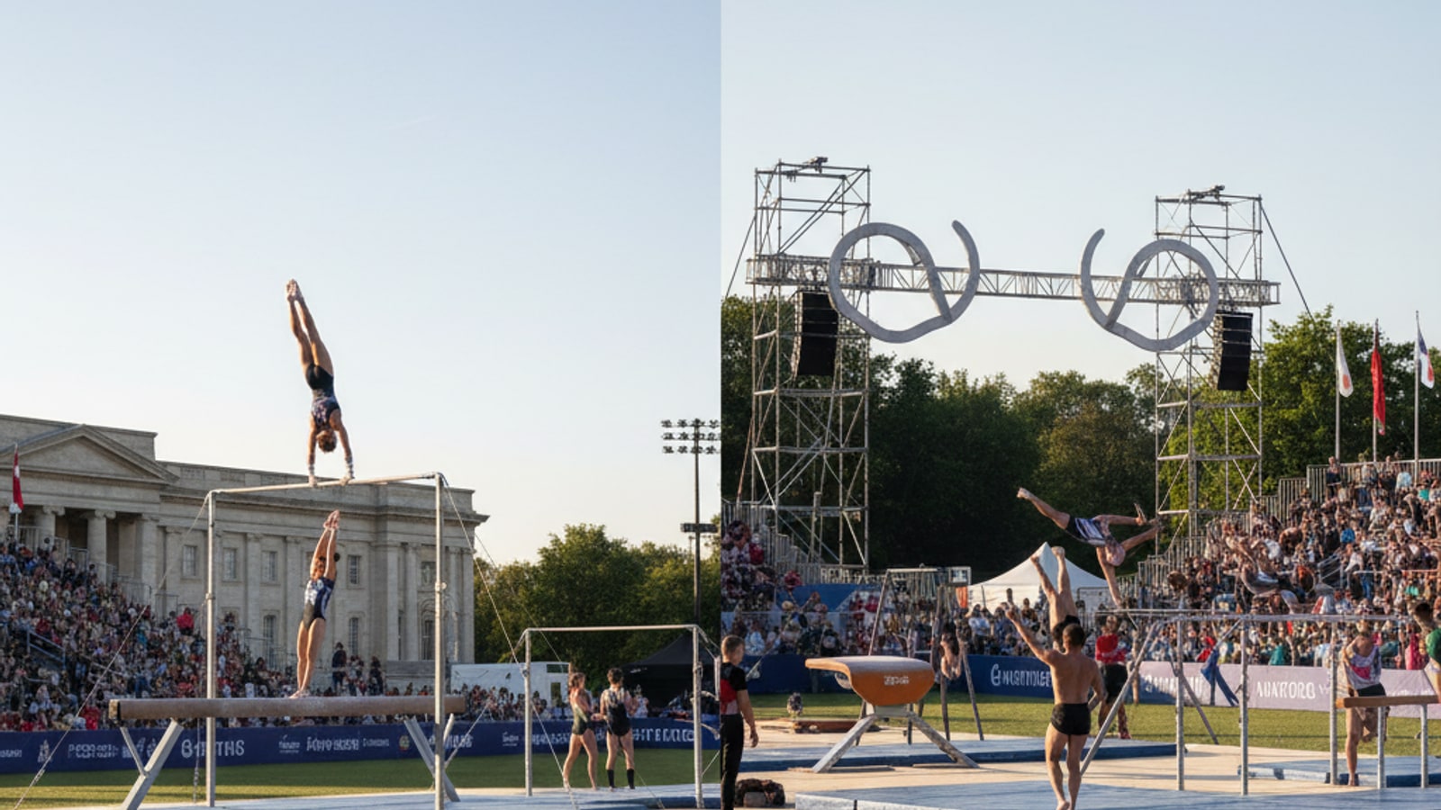 What are the two types of gymnastics most commonly seen in competition?