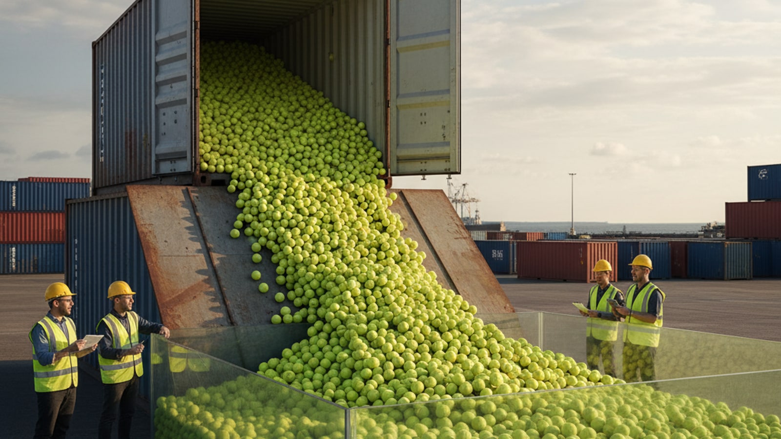 How many tennis balls fit in a shipping container?