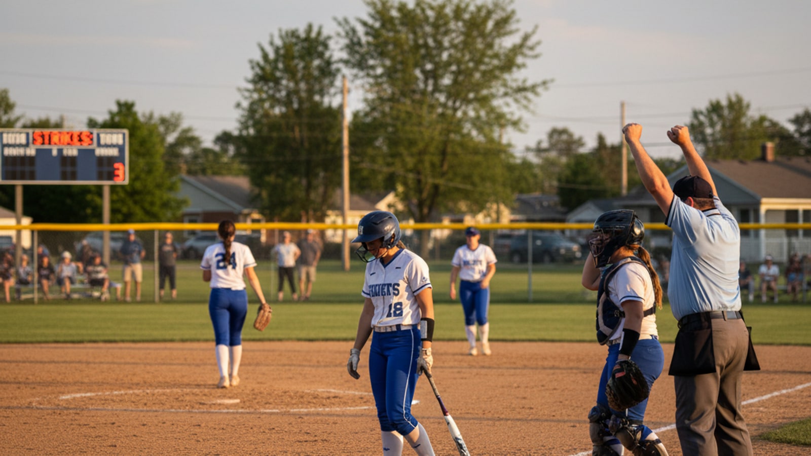 What does it mean when a batter strikes out in softball?