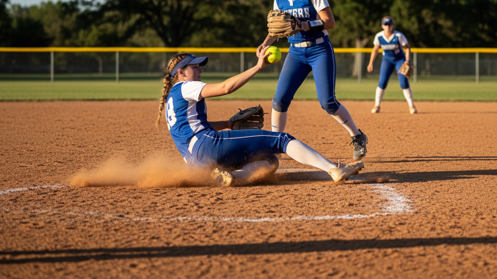 How does a double play work in softball?