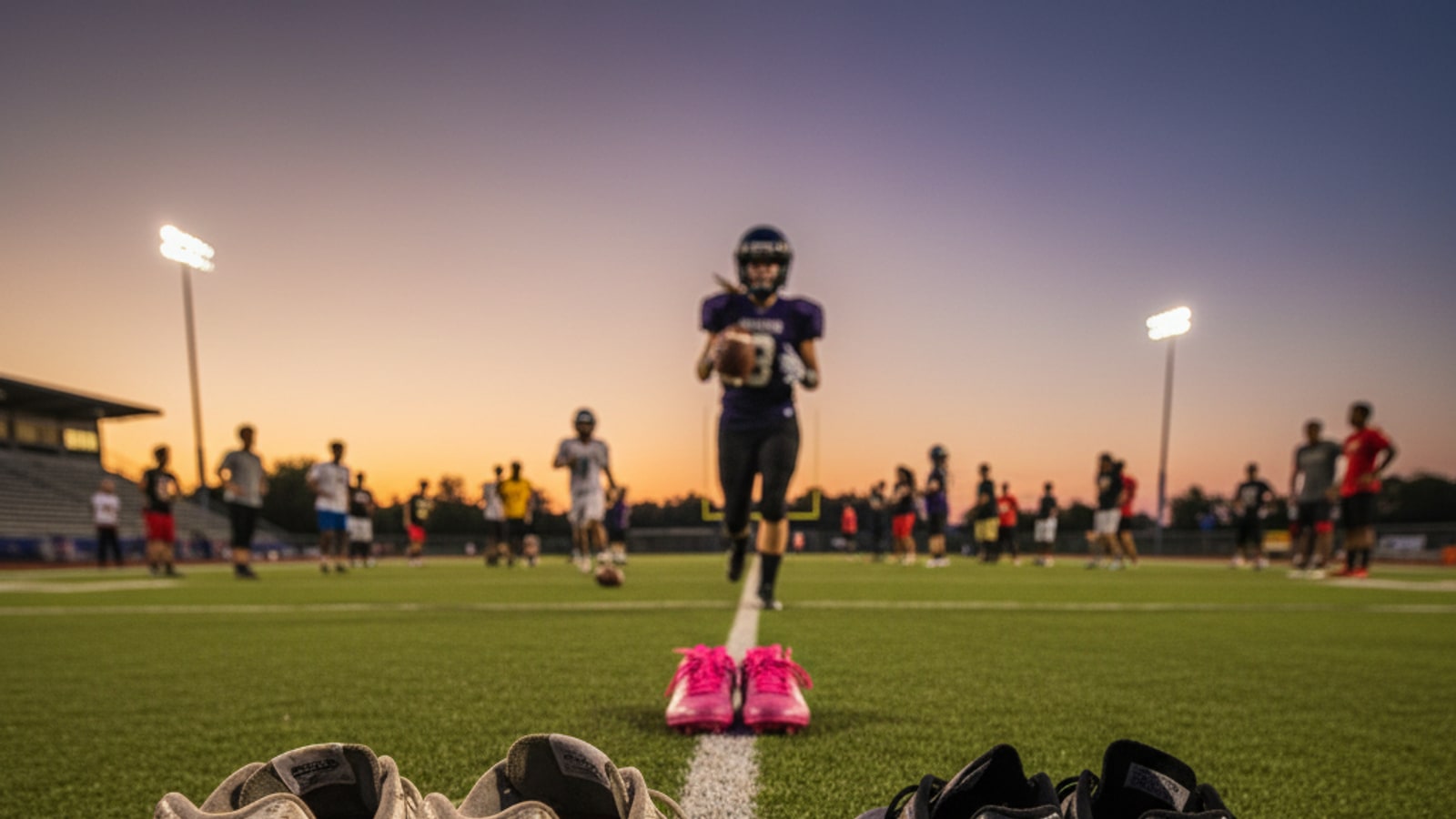 What kind of shoes does a football player wear?