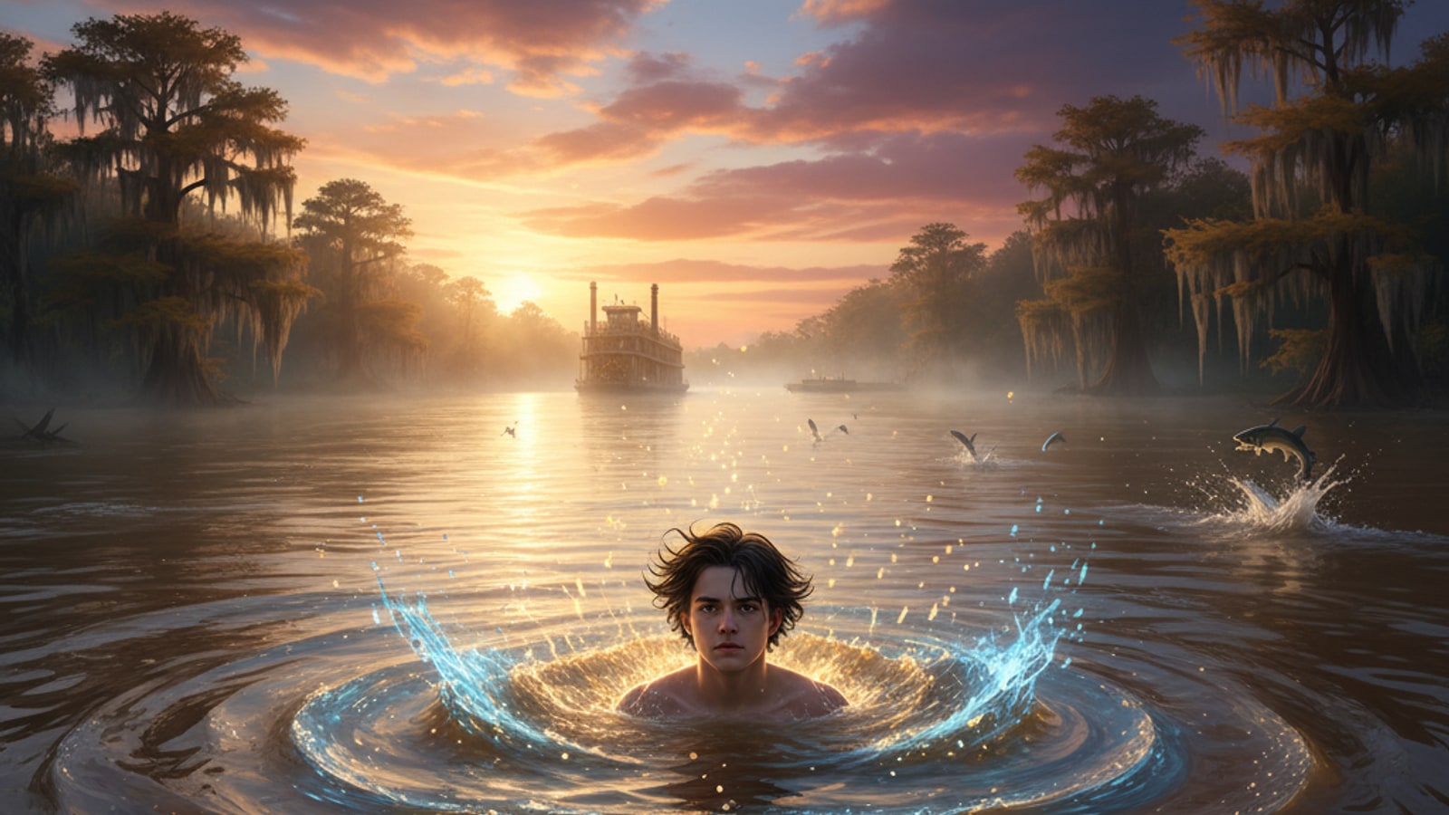 What strange thing happens when Percy is in the Mississippi River?