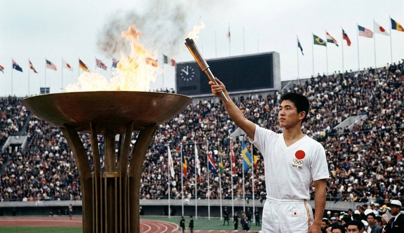 Who lit the Olympic flame in 1964?