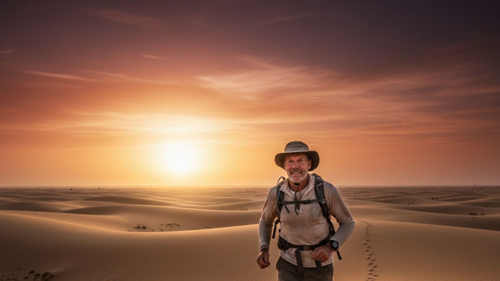 How old was Ranulph Fiennes when he ran the Sahara Desert?