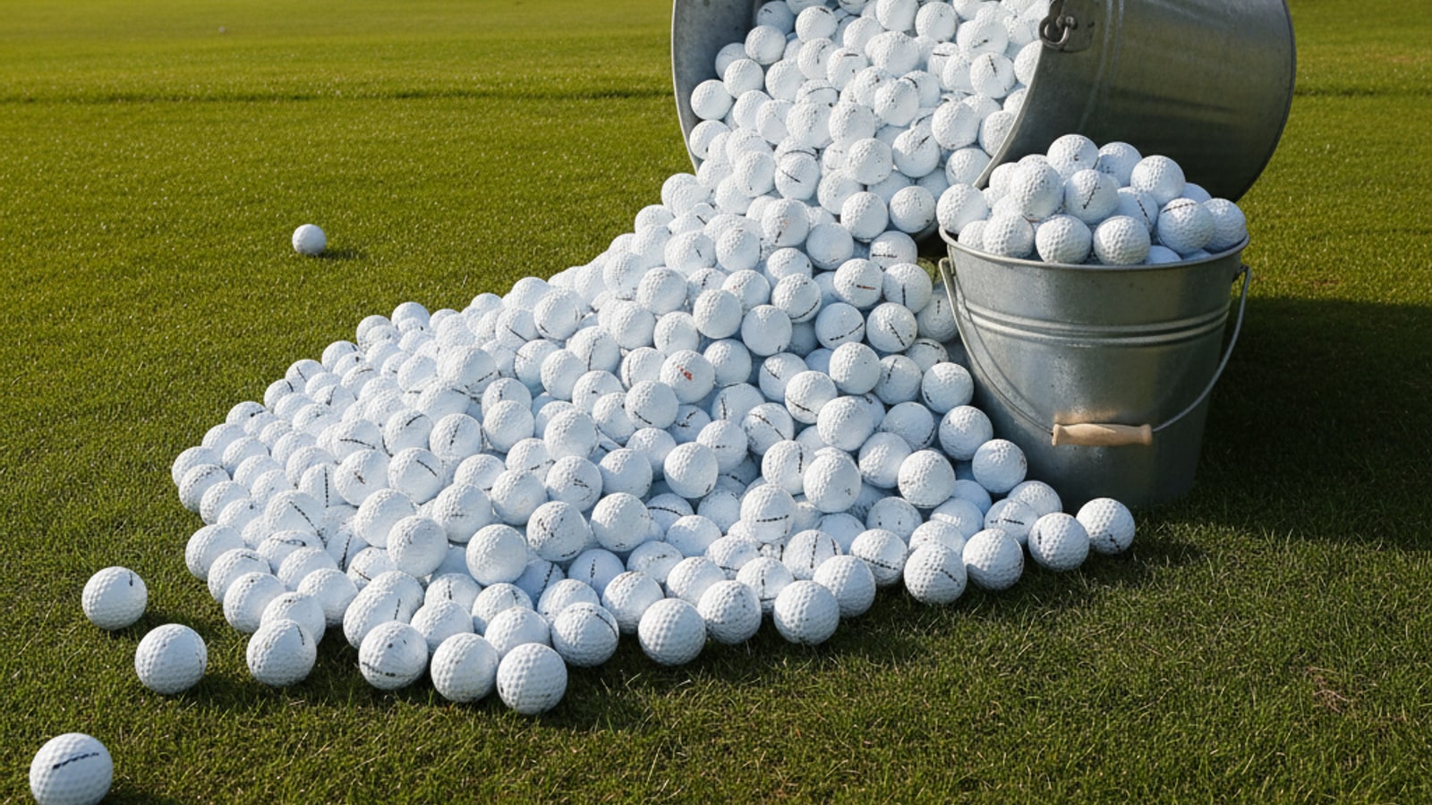 How many golf balls fit in a large bucket?