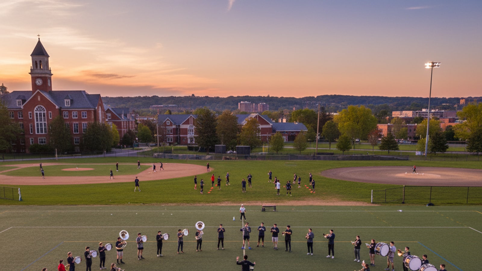 How many hours do college marching bands practice?