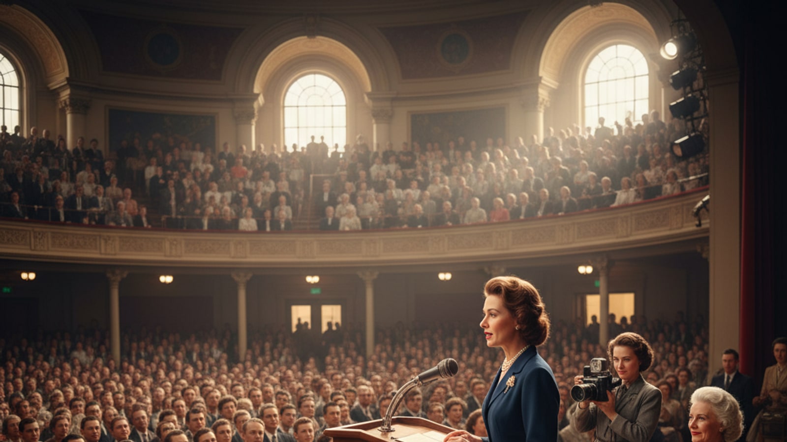 When did the first woman speak in general conference?