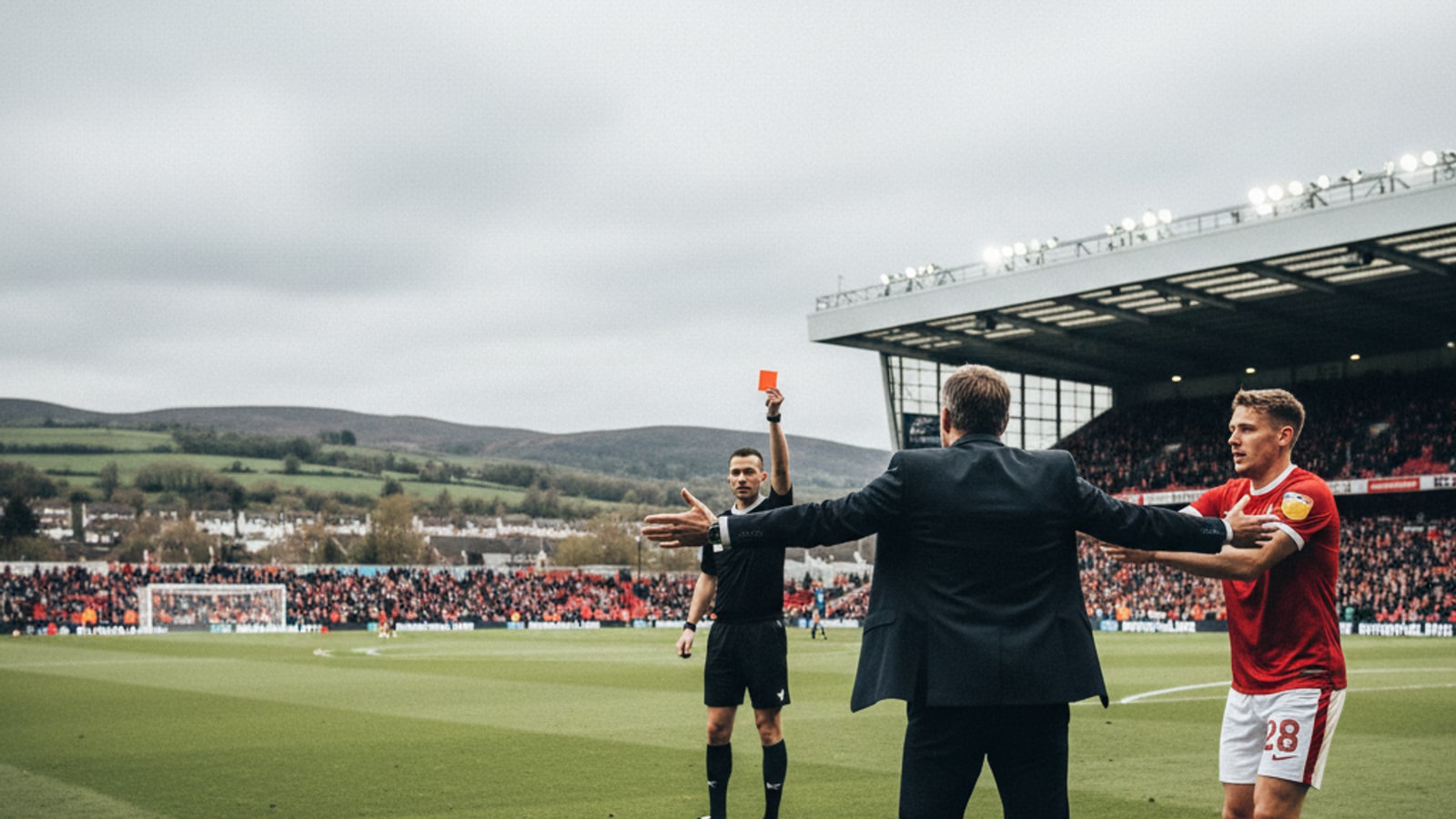 When did Derek McInnes get sent off by the referee?