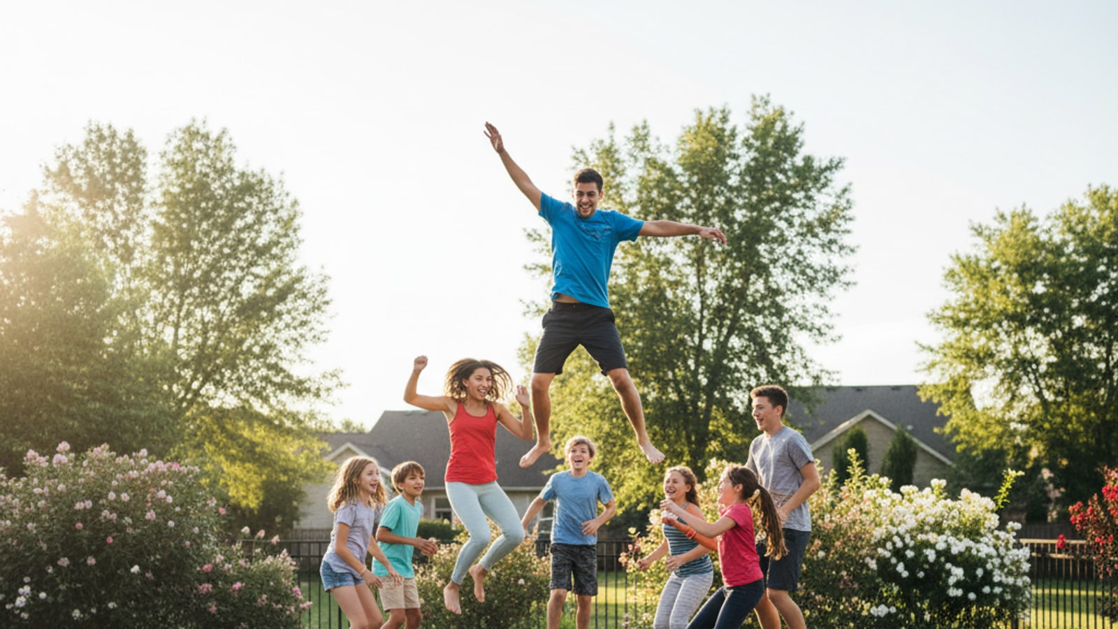 How many people can jump on a trampoline at a time?