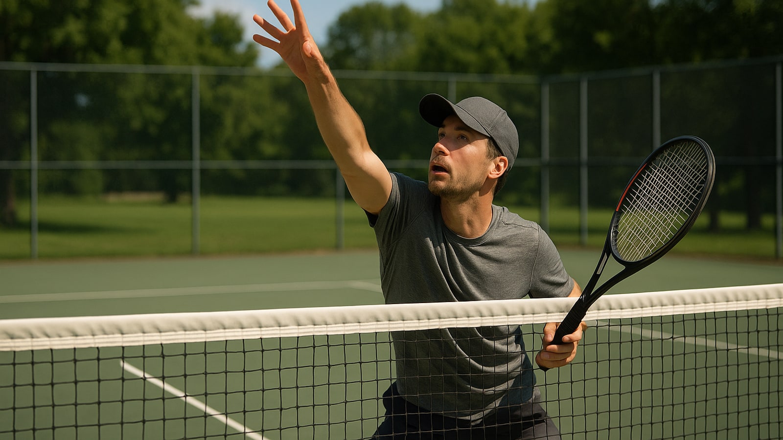 When does a tennis ball bounce over the net?